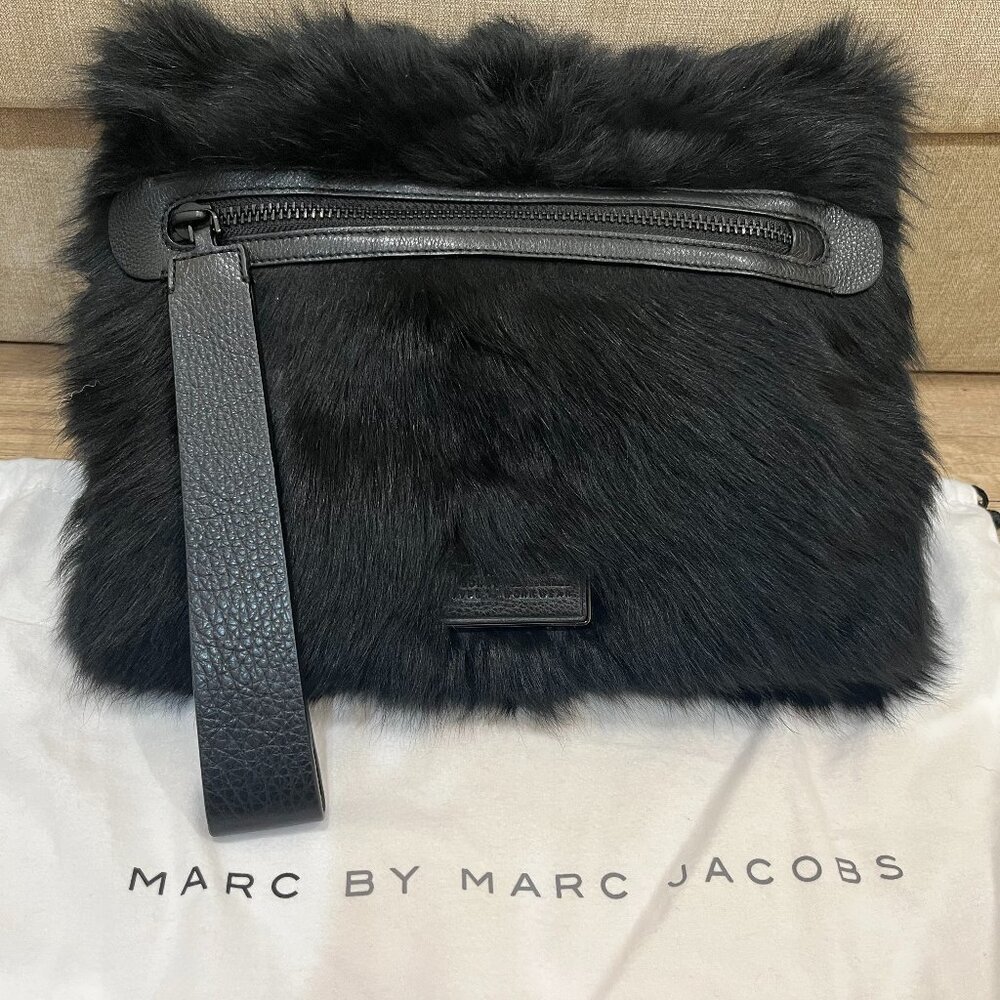 Marc Jacobs 100% Lamb Fur Leather Black Clutch